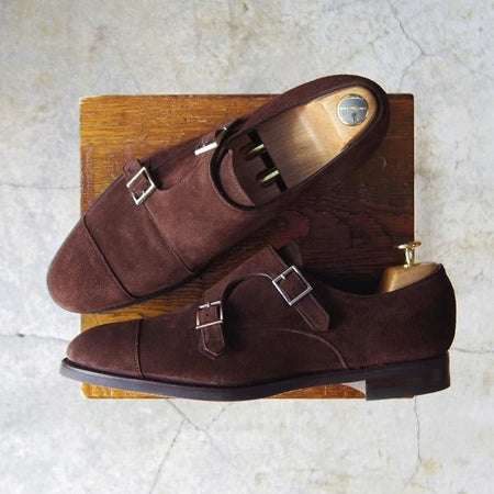 美品★三陽山長 SIZE 8.5【★ダブルモンク/R2010ラスト】スエード/濃茶/メンズ/SanyoYamacho★e285