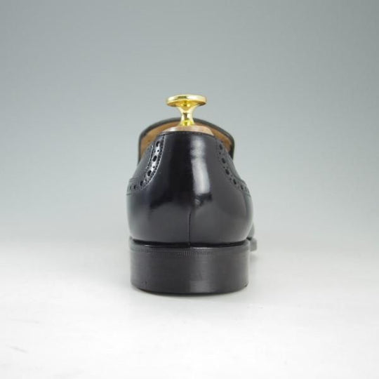 極美品★エドワードグリーン 6.5E【★ウィグモア/WIGMORE/82ラスト】スリッポン/フルブローグ/カーフ/黒/メンズ/EDWARD GREEN★e289