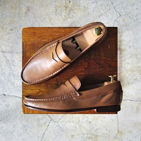 極上★(伊)サントーニ SIZE 4.5(UK5.5程度)【★コインローファー】カーフ/薄茶/メンズ/Santoni★e313