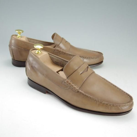 極上★(伊)サントーニ SIZE 4.5(UK5.5程度)【★コインローファー】カーフ/薄茶/メンズ/Santoni★e313