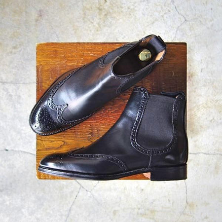 極上★(英)チーニー(レディース) SIZE 3.5【定価￥70,400-★CHARLOTTE/シャーロット】サイドゴアブーツ/フルブローグ/黒/CHEANEY★e331