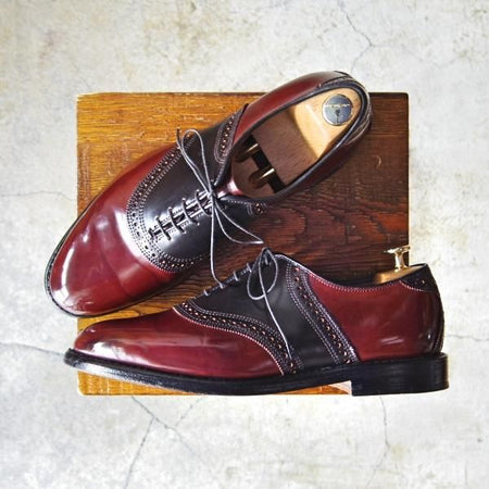 極美品★(米)アレンエドモンズ 8EEE【定価10万円以上★コードバン仕様/Shelton】サドルシューズ/黒×赤茶/ALLEN EDMONDS★e333