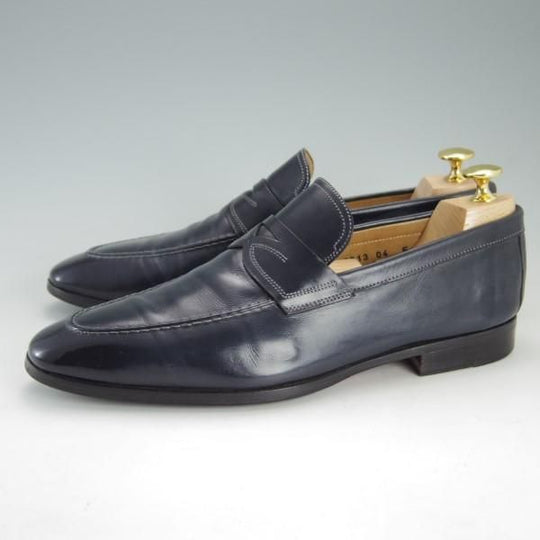 極上★(伊)サントーニ SIZE 6【★コインローファー】スリッポン/カーフ/紺/メンズ/Santoni★e375