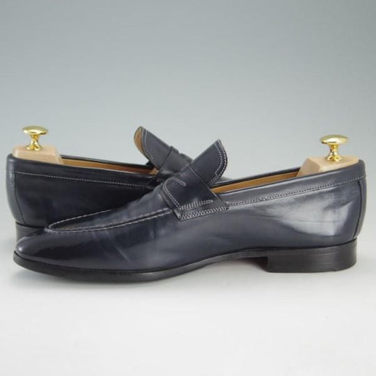 極上★(伊)サントーニ SIZE 6【★コインローファー】スリッポン/カーフ/紺/メンズ/Santoni★e375