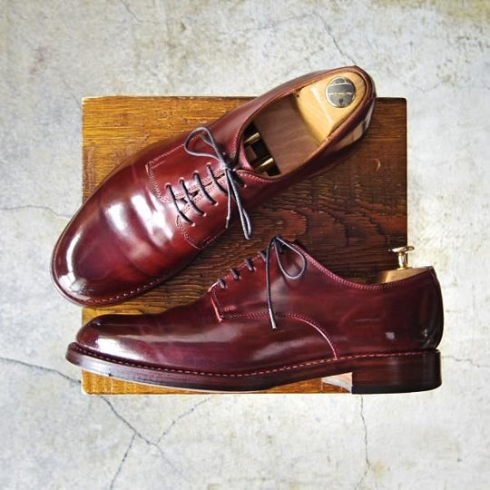 美品★MOTO/モト SIZE 1(26cm)【定価￥70,200-★コードバン仕様/#2100】プレーントゥ/バーガンディー/赤茶/メンズ★e383