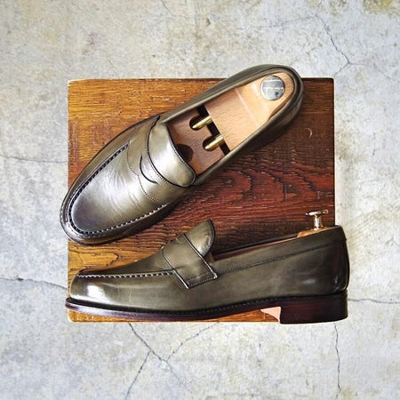 極美品★(英)チーニー 6F【定価￥73,440-★HUDSON/ハドソン/コインローファー】5203ラスト/カーフ/緑/メンズ/CHEANEY★e389