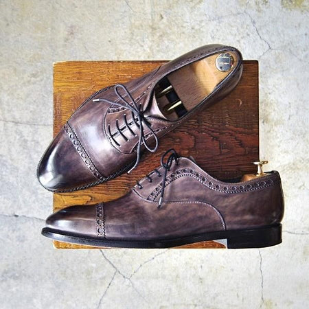 極上★(スペイン製)マグナーニ SIZE 41【ブラックラピド製法★クォーターブローグ】16035/カーフ/灰〜茶/メンズ/MAGNANNI★e393