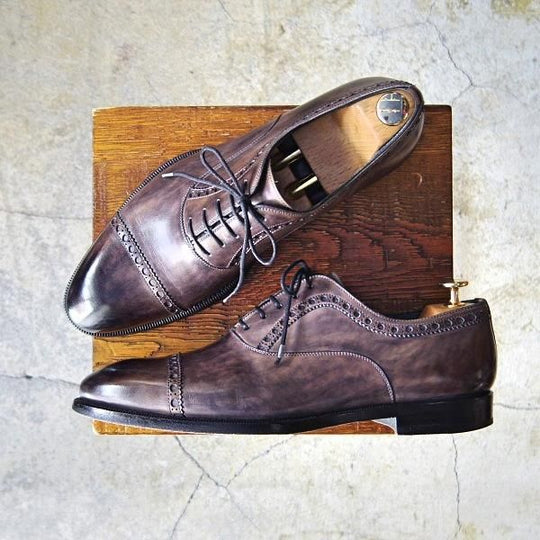 極上★(スペイン製)マグナーニ SIZE 41【ブラックラピド製法★クォーターブローグ】16035/カーフ/灰〜茶/メンズ/MAGNANNI★e393