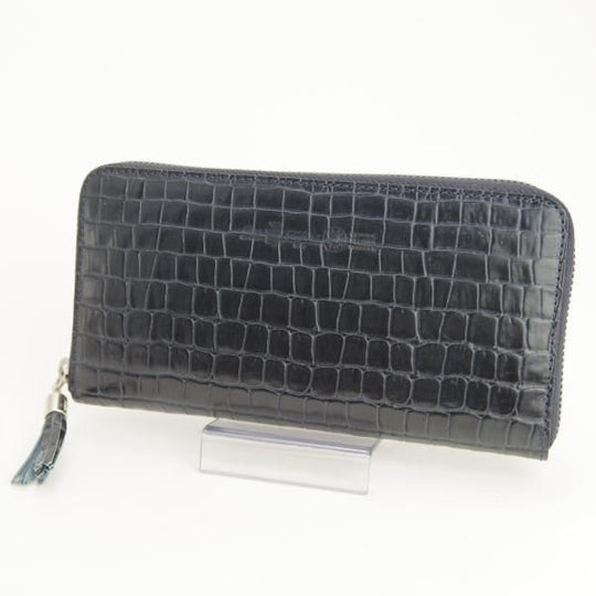 ほぼ未使用★フェリージ/Felisi【★ジップ長財布/913/クロコ型押し】ロングウォレット/レザー/紺/ネイビー/メンズ レディース兼★e399