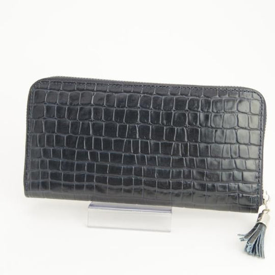 ほぼ未使用★フェリージ/Felisi【★ジップ長財布/913/クロコ型押し】ロングウォレット/レザー/紺/ネイビー/メンズ レディース兼★e399