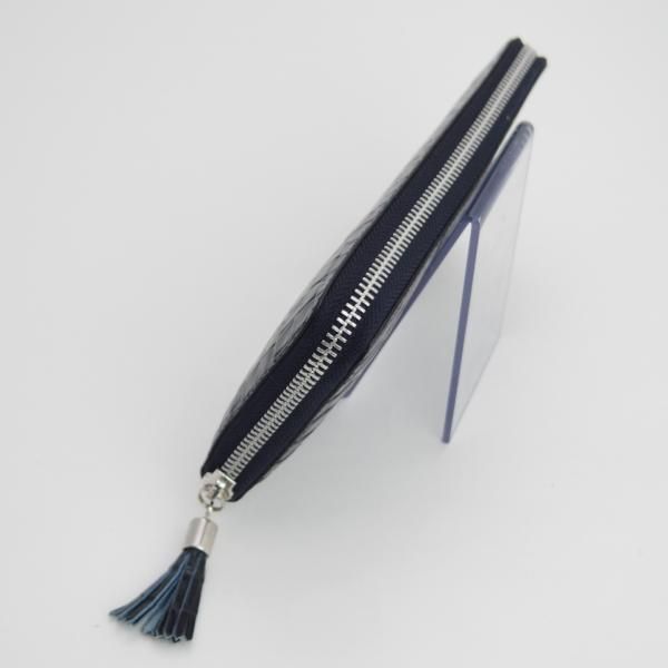 ほぼ未使用★フェリージ/Felisi【★ジップ長財布/913/クロコ型押し】ロングウォレット/レザー/紺/ネイビー/メンズ レディース兼★e399