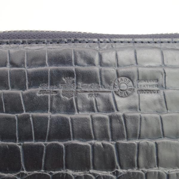 ほぼ未使用★フェリージ/Felisi【★ジップ長財布/913/クロコ型押し】ロングウォレット/レザー/紺/ネイビー/メンズ レディース兼★e399