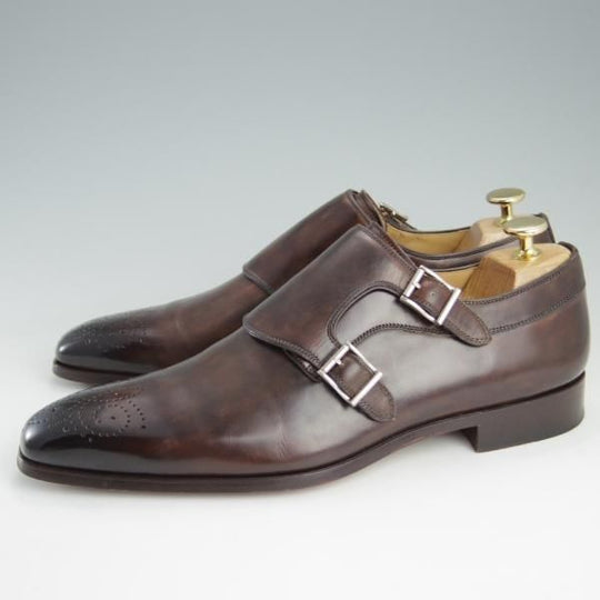 極美品★(スペイン製)マグナーニ SIZE 40【ボロネーゼ製法★ダブルモンク/15058】CATALUX/カーフ/濃茶/メンズ/MAGNANNI★e406