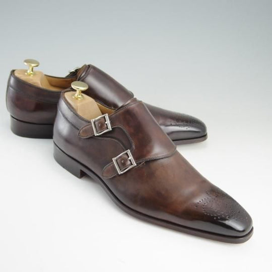 極美品★(スペイン製)マグナーニ SIZE 40【ボロネーゼ製法★ダブルモンク/15058】CATALUX/カーフ/濃茶/メンズ/MAGNANNI★e406