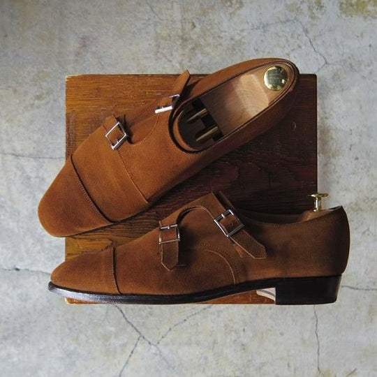 極上★(福岡)Corno blu/コルノブルゥ SIZE 8【グッドイヤーウェルテッド製法★セントラル製】ダブルモンク/スエード/茶/メンズ★e420