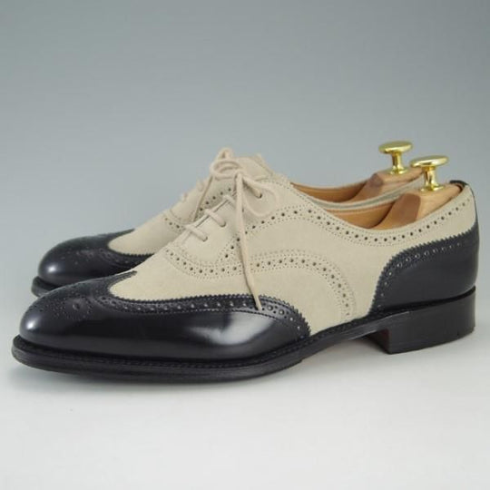 美品★(英)チーニー(レディース) 5D【定価￥49,680-★フルブローグ/BESSIE】251ラスト/ポリッシュレザー×スエード/黒×白/CHEANEY★e423