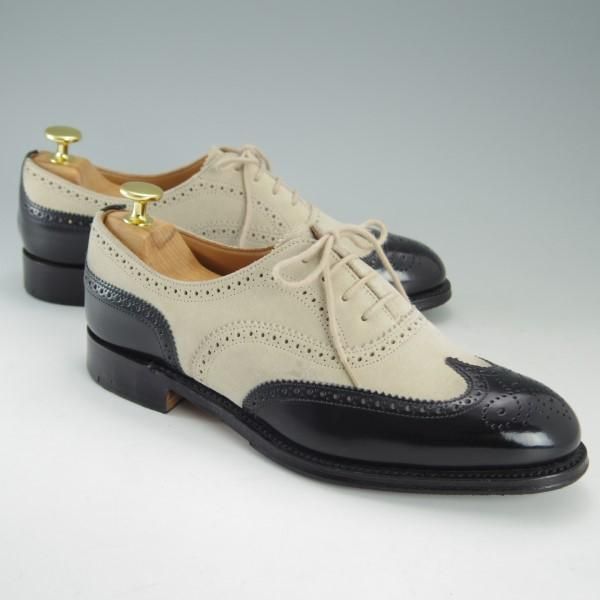 美品★(英)チーニー(レディース) 5D【定価￥49,680-★フルブローグ/BESSIE】251ラスト/ポリッシュレザー×スエード/黒×白/CHEANEY★e423