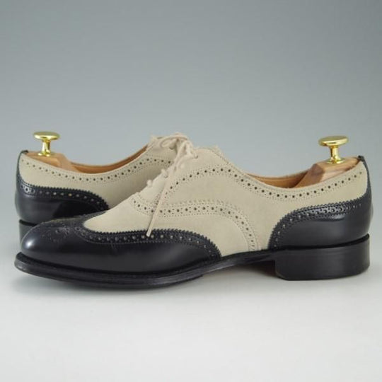 美品★(英)チーニー(レディース) 5D【定価￥49,680-★フルブローグ/BESSIE】251ラスト/ポリッシュレザー×スエード/黒×白/CHEANEY★e423