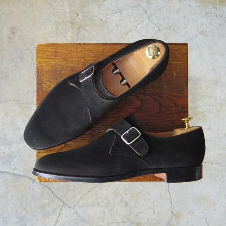 極美品★クロケット&ジョーンズ 6.5E【定価￥85,320-★モンクストラップ/MALVERN】341ラスト/スエード/黒/メンズ/Crockett&Jones★e426