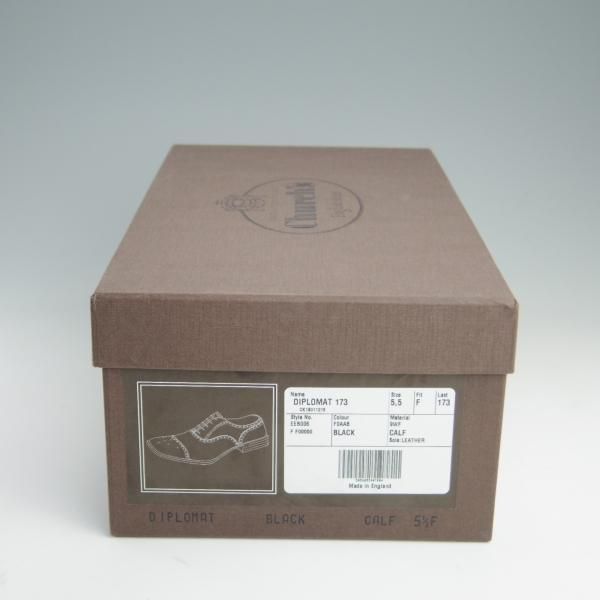 美品★チャーチ 55F/UK5.5【定価￥89,640-★ディプロマット/DIPLOMAT】173ラスト/5都市ロゴ/セミブローグ/黒/メンズ/Church's★e427