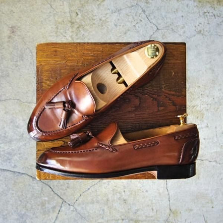 極上★エドワードグリーン 6.5E【定価￥176,040-★タッセルローファー/BELGRAVIA/184ラスト】カーフ/茶/メンズ/EDWARD GREEN★e432