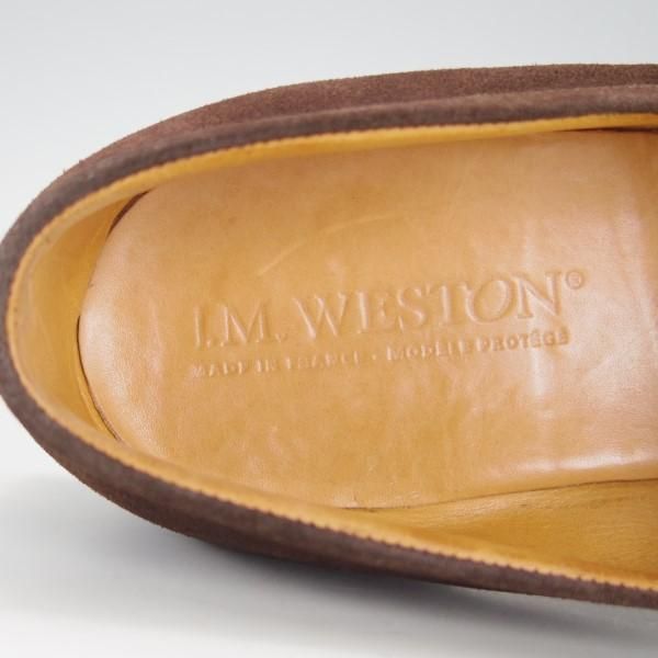極上★J.M.ウェストン 7.5D【旧ロゴ年代の製品★コインローファー/180】スエード/濃茶/メンズ/Weston/ウエストン★e447
