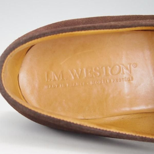 極上★J.M.ウェストン 7.5D【旧ロゴ年代の製品★コインローファー/180】スエード/濃茶/メンズ/Weston/ウエストン★e447