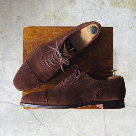 美品★クロケット&ジョーンズ 7.5D【ハンドグレードライン★ALBANY/337ラスト】クォーターブローグ/スエード/茶/Crockett&Jones★e453