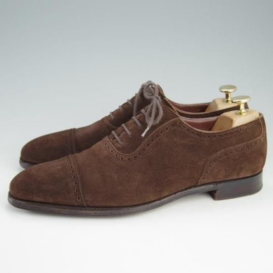 美品★クロケット&ジョーンズ 7.5D【ハンドグレードライン★ALBANY/337ラスト】クォーターブローグ/スエード/茶/Crockett&Jones★e453