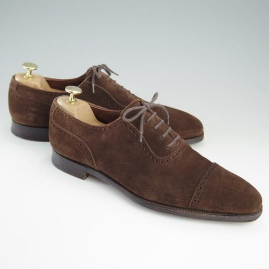 美品★クロケット&ジョーンズ 7.5D【ハンドグレードライン★ALBANY/337ラスト】クォーターブローグ/スエード/茶/Crockett&Jones★e453