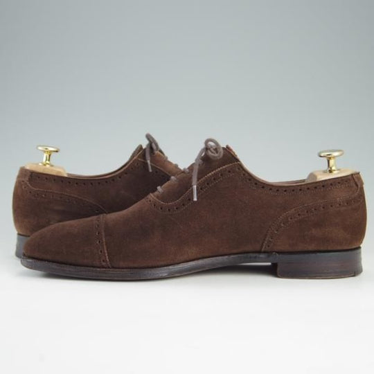 美品★クロケット&ジョーンズ 7.5D【ハンドグレードライン★ALBANY/337ラスト】クォーターブローグ/スエード/茶/Crockett&Jones★e453