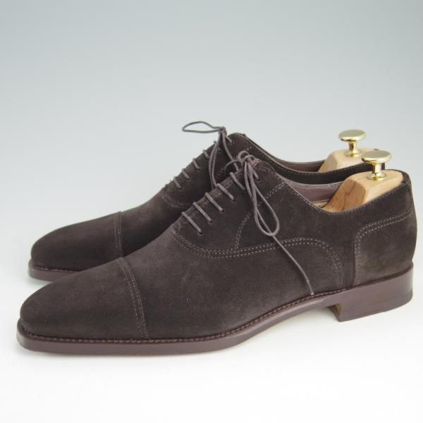 極美品★(伊)サントーニ SIZE 6.5【上級★グッドイヤーウェルテッド製法/ストレートチップ】13177/スエード/濃茶/メンズ/Santoni★e458