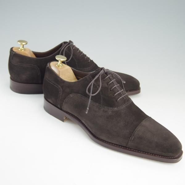 極美品★(伊)サントーニ SIZE 6.5【上級★グッドイヤーウェルテッド製法/ストレートチップ】13177/スエード/濃茶/メンズ/Santoni★e458