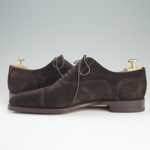 極美品★(伊)サントーニ SIZE 6.5【上級★グッドイヤーウェルテッド製法/ストレートチップ】13177/スエード/濃茶/メンズ/Santoni★e458