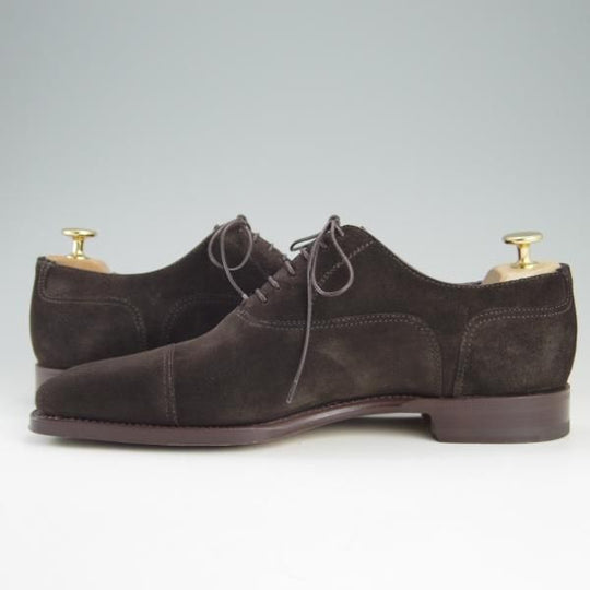 極美品★(伊)サントーニ SIZE 6.5【上級★グッドイヤーウェルテッド製法/ストレートチップ】13177/スエード/濃茶/メンズ/Santoni★e458