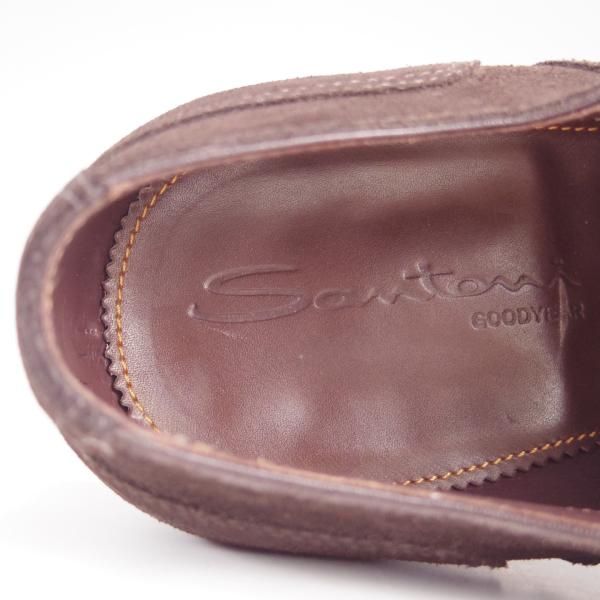 極美品★(伊)サントーニ SIZE 6.5【上級★グッドイヤーウェルテッド製法/ストレートチップ】13177/スエード/濃茶/メンズ/Santoni★e458