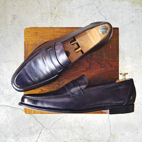 美品★ジョンロブ製 SIZE 44/UK10程度【貴重★エルメス別注/HERMES】KEITH/コインローファー/ミュージアムカーフ/黒/JOHN LOBB★e489