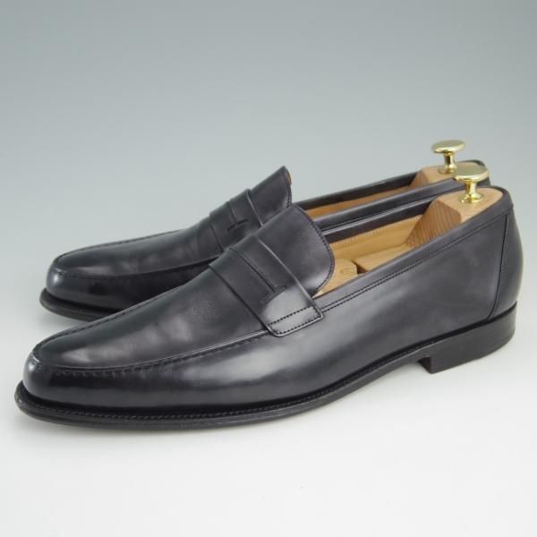 美品★ジョンロブ製 SIZE 44/UK10程度【貴重★エルメス別注/HERMES】KEITH/コインローファー/ミュージアムカーフ/黒/JOHN LOBB★e489