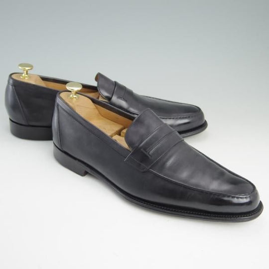 美品★ジョンロブ製 SIZE 44/UK10程度【貴重★エルメス別注/HERMES】KEITH/コインローファー/ミュージアムカーフ/黒/JOHN LOBB★e489