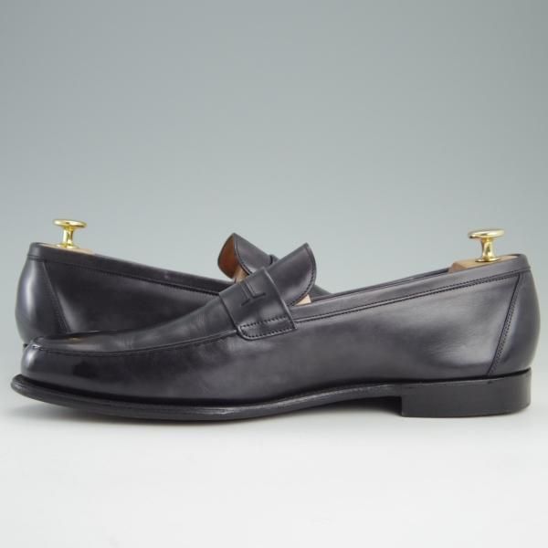 美品★ジョンロブ製 SIZE 44/UK10程度【貴重★エルメス別注/HERMES】KEITH/コインローファー/ミュージアムカーフ/黒/JOHN LOBB★e489