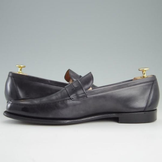 美品★ジョンロブ製 SIZE 44/UK10程度【貴重★エルメス別注/HERMES】KEITH/コインローファー/ミュージアムカーフ/黒/JOHN LOBB★e489