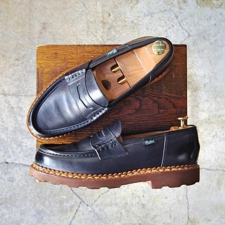 美品★パラブーツ SIZE 7.5【定価￥70,200-★ユナイテッドアローズ別注/REIMS/ランス】コインローファー/リスレザー/紺/Paraboot★e491