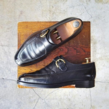 極上★(伊)タニノクリスチー SIZE 6【貴重★ブラックラピド製法/モンクストラップ】グレインレザー/黒/メンズ/TANINO CRISCI★e497