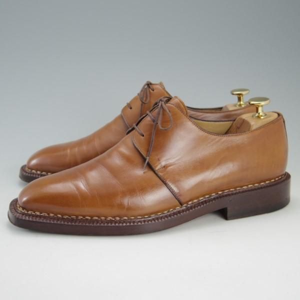 極上★(仏)オーベルシー SIZE 6.5【定価18万円以上★ノルベジェーゼ製法/プレーントゥ】カーフ/茶/メンズ/AUBERCY★e498