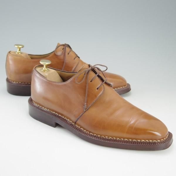 極上★(仏)オーベルシー SIZE 6.5【定価18万円以上★ノルベジェーゼ製法/プレーントゥ】カーフ/茶/メンズ/AUBERCY★e498