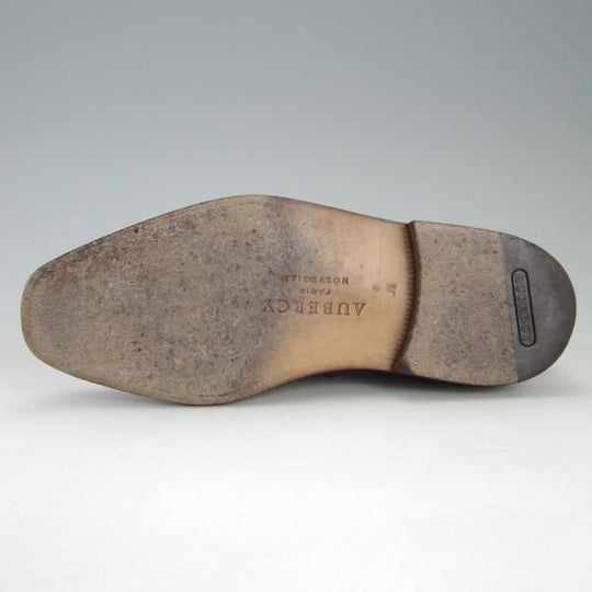 極上★(仏)オーベルシー SIZE 6.5【定価18万円以上★ノルベジェーゼ製法/プレーントゥ】カーフ/茶/メンズ/AUBERCY★e498