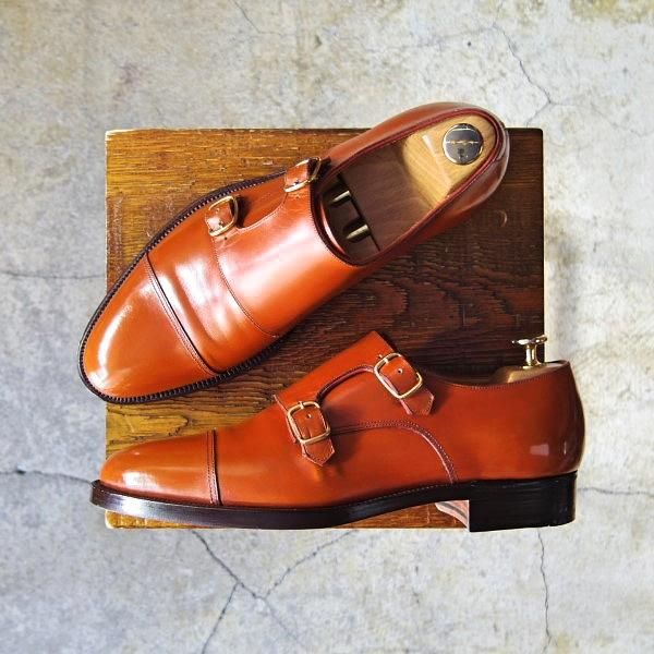 極美品★(神田)エトスクラブ UK7程度【オーダー品★ハンドソーンウェルテッド製法/九分仕立て】ダブルモンク/茶系/Ethos Club★e499