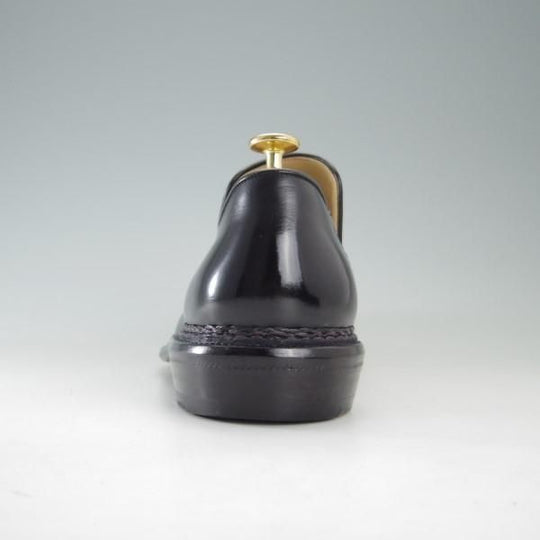 美品★関 信義 UK8.5程度【オーダー品★ノルベジェーゼ製法/スキンステッチ仕様】スリッポン/ローファー/カーフ/黒/メンズ★e500