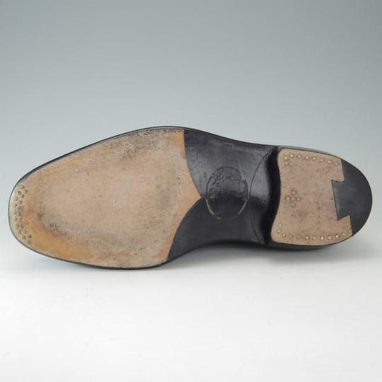 美品★関 信義 UK8.5程度【オーダー品★ノルベジェーゼ製法/スキンステッチ仕様】スリッポン/ローファー/カーフ/黒/メンズ★e500