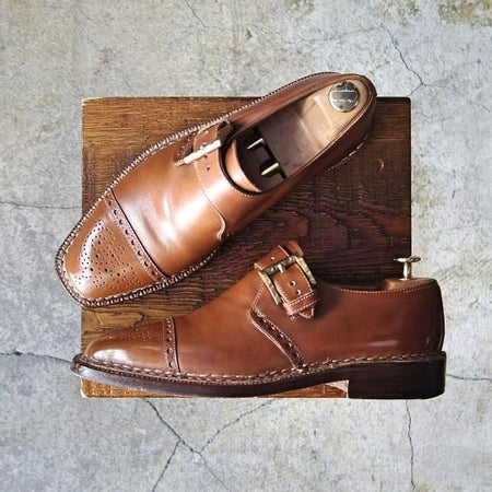 極上★(伊)ブランキーニ・カルツォレリア SIZE 7.5【最上級ライン★ノルベジェーゼ製法/バーニーズNY別注】モンクストラップ/茶★e504